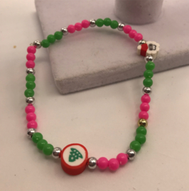 rocaille armband van groen en roze