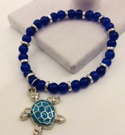 donkerblauwe glas kralen armband 17-18 cm