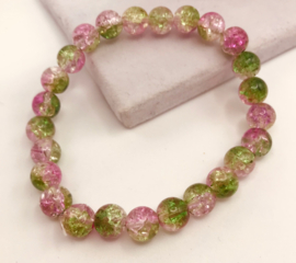 roze groene glaskralen armband 17 cm