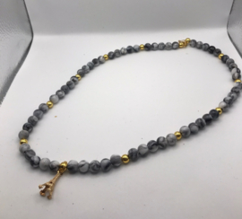 zwart met grijze kralen ketting