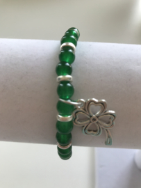 donkergroene glaskralen armband 17-18 cm