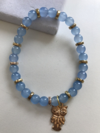 lichtblauwe glaskralen armband 17-18cm