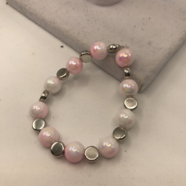 acryl parel armband roze-wit