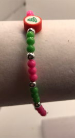 rocaille armband van groen en roze