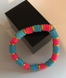 blauw-roze heishi armband 13 cm