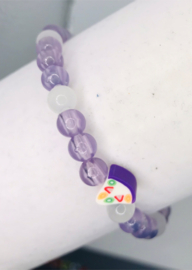 lavendel met witte glaskralen 17 cm