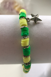 geel en groene heishi kralen armband