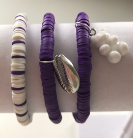 paars met zilveren heishi armband