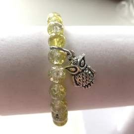 gele glaskralen armband 17-18 cm