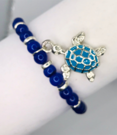 donkerblauwe glas kralen armband 17-18 cm