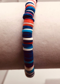 rood, wit, blauw, donkerblauwe armband 17 cm