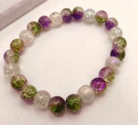 paars-groen witte glaskralen armband 17 cm