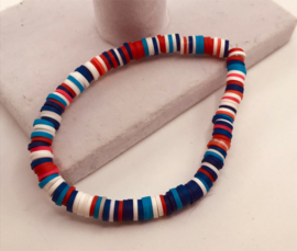 rood, wit, blauw, donkerblauwe armband 17 cm
