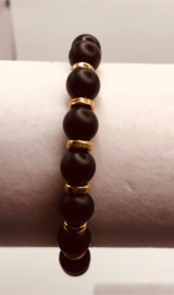 zwarte onyx met schijfjes goud 17 cm