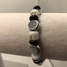 zwart-wit-zilver armband