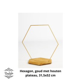 Staande krans, hexagon (donker hout en gouden draadvorm)