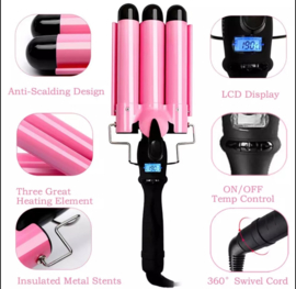 Beach wave curling iron with display
