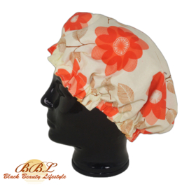 Nightcap or bonnet with fashionable floral print