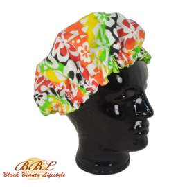 Nightcap or bonnet with colourful floral print