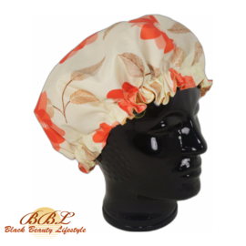 Nightcap or bonnet with fashionable floral print