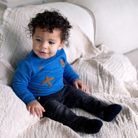 Dirkje - Sweater met ronde hals - Blauw met figuurtjes