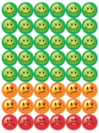 Foglio di adesivi Smileys verdi, arancioni e rossi