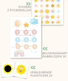 Beloningssysteem Zonnetje met Stickers  en verkleurende plasstickers - verpakt voor winkelverkoop