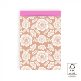 Cadeauzakje - Flowers Taupe/Pink 17 x 25
