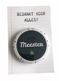 Meester button blauw