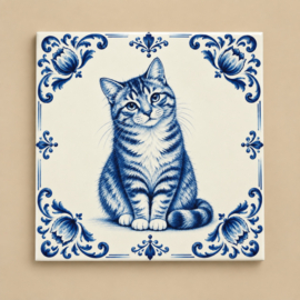 Tegel delfsblauw poes