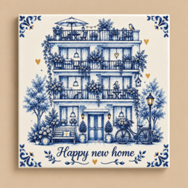 Tegel delfsblauw Happy new flat