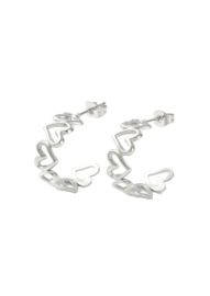 Silver heart stud hoops