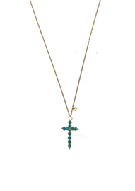 Power of stones - Golden blue beaded cross