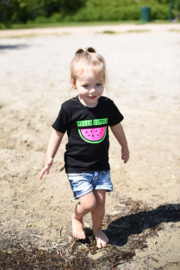 Shirtje - hello summer met watermeloen - neon groen en roze