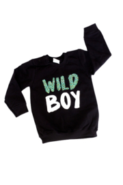 Sweater - 'wild boy' met luipaardprint groen