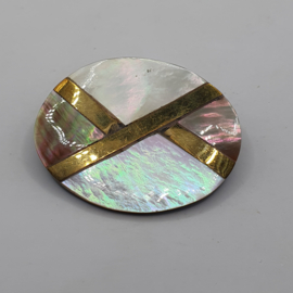 Broche, parelmoer en koper VERKOCHT