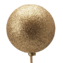 Kerstbal Glitter 6cm op 50cm stok goud 25stuks