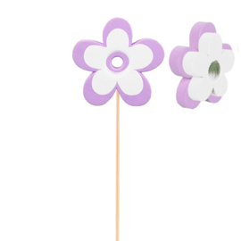 Foam bloem Lila/Wit op scherpe prikker 20cm 25stuks