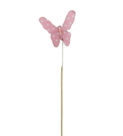 Vlinder op stok roze 10cm 25stuks