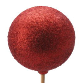 Kerstbal Glitter 6cm op 50cm stok rood 25stuks