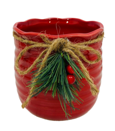 Pot met mini kerstboom rood D:11,5 H:11