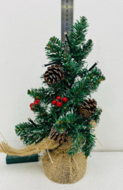 Kerstboom kunst versierd + led 30cm