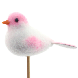 Vogel Lisa 8,5cm op 50cm stok roze 15stuks