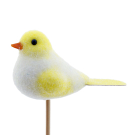 Vogel Lisa 8,5cm op 50cm stok geel 15stuks