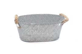 Oval zinc pot grey rope ears 24x5x15cm