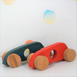 Antroposofische houten raceauto´s - Blauw en Rood - Refurbished*