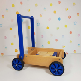 Houten Loopwagen Blokkenkar  Incl. Blokken - Blauw - Refurbished