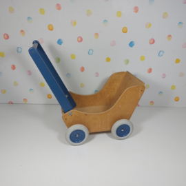 Houten Poppenwagen -  Blauw - Refurbished