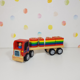 Houten Truck met Geometrische Stapelfiguren - Refurbished