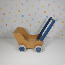 Houten Poppenwagen -  Blauw - Refurbished